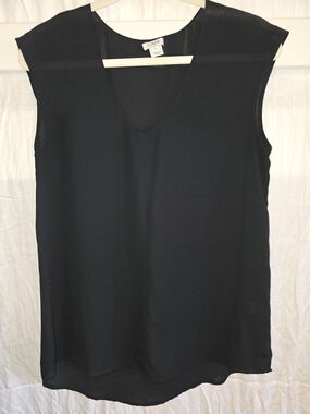 J. Crew Black V-Neck Cap-Sleeve Silk Blouse